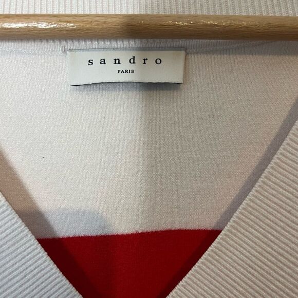 Sandro Paris Oversized Pullover Stripe V-Neck Sweater - Picture 4 of 8